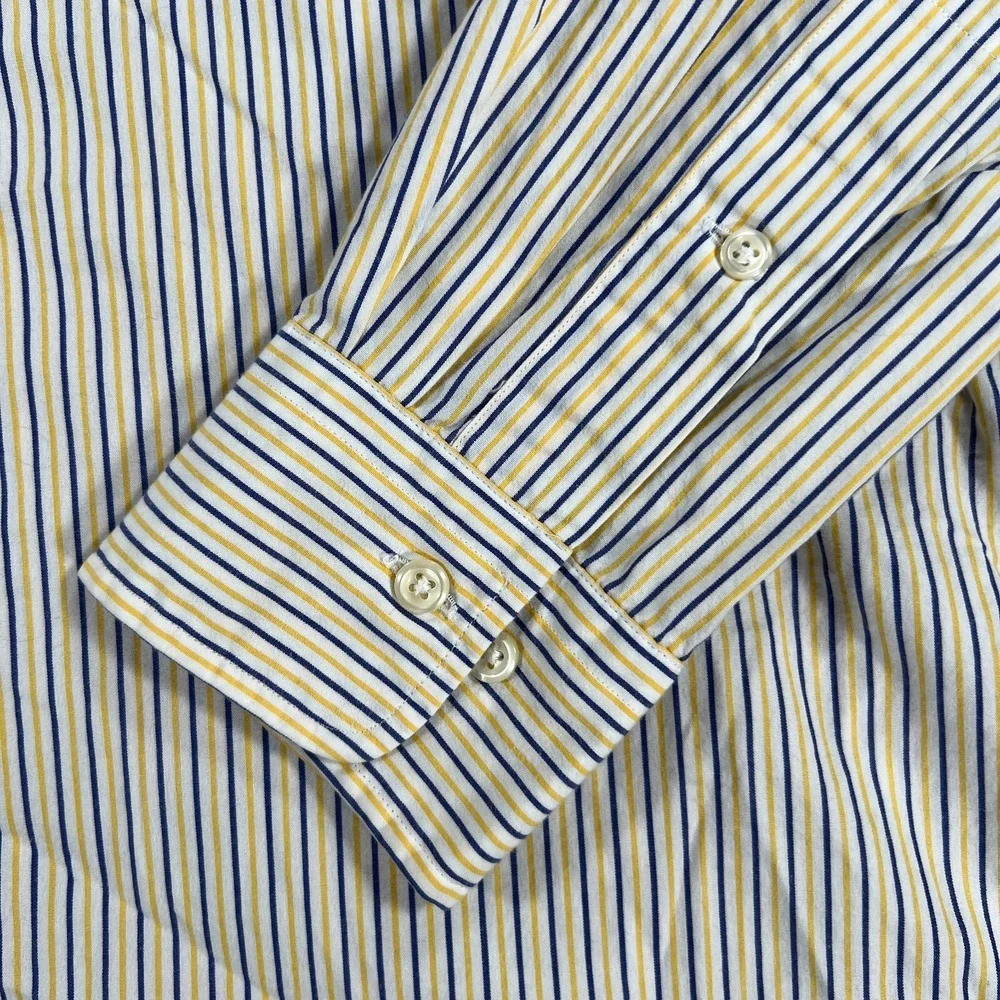 Polo Ralph Lauren Shirt Mens 15.5 34/35 Yellow Striped Long Sleeve Button Andrew